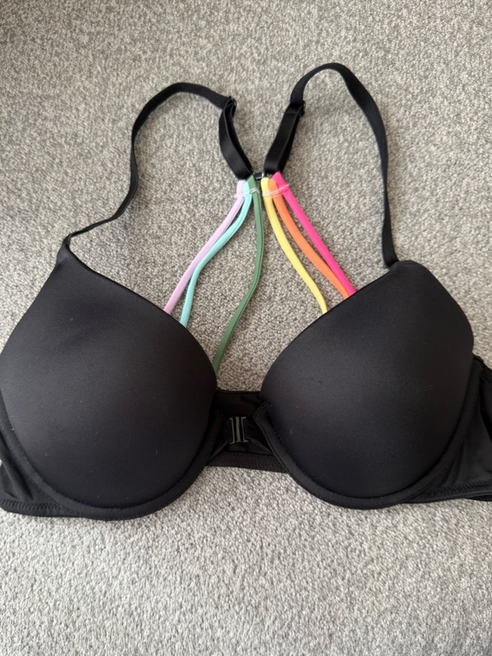 Victoria's Secret Wear Everywhere Black Push-Up Bra with Rainbow Straps - 36B
